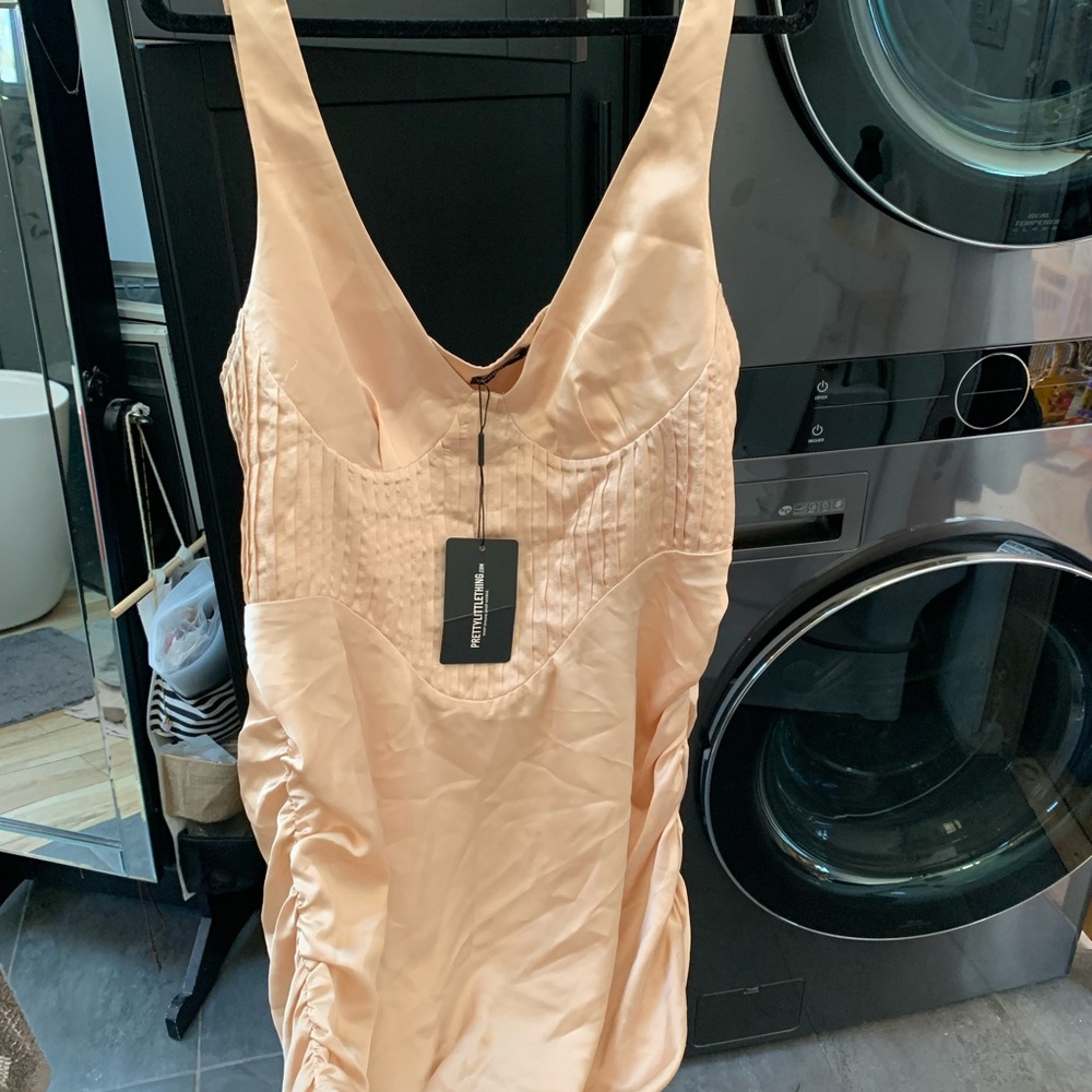 Prettylittlething Elegant Peach Slip Dress
